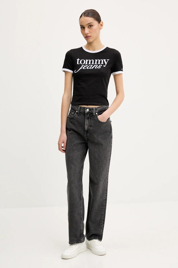 Tommy Jeans pamut póló DW0DW20631 fekete SS25