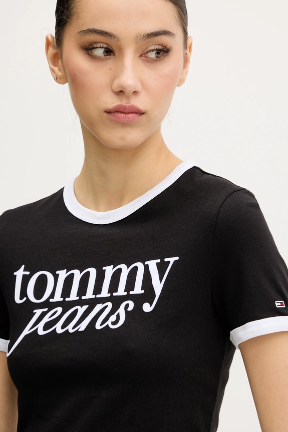 Tommy Jeans pamut póló fekete DW0DW20631