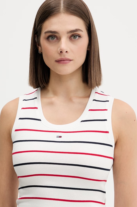 Tommy Jeans top de damă din bumbac cu elastan alb DW0DW20673