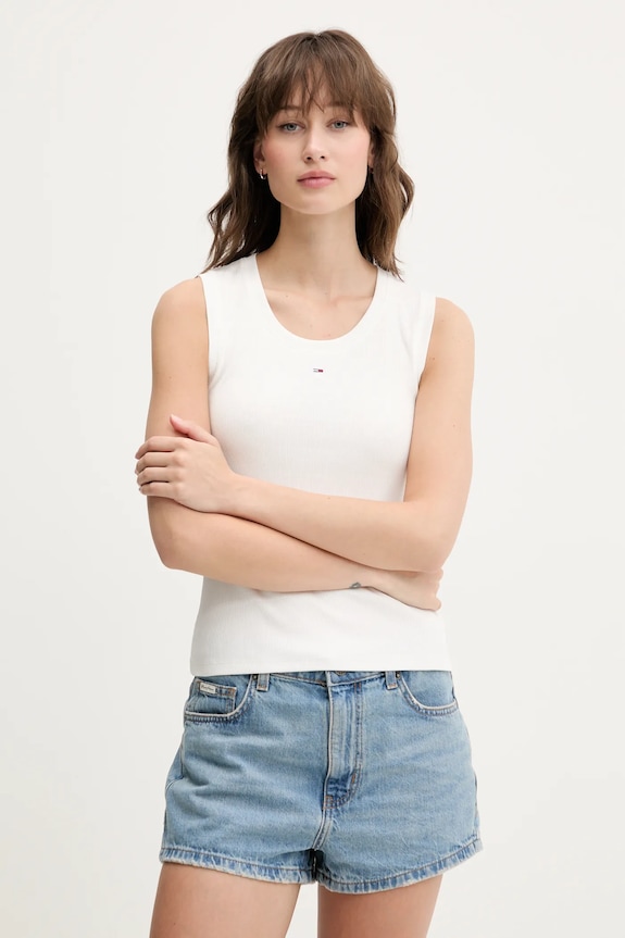 Tommy Jeans top bavlnený s elastanom slim biela DW0DW20673