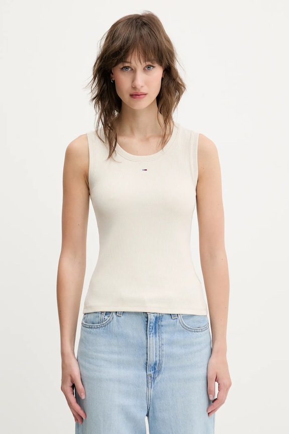 Tommy Jeans top bavlnený s elastanom slim béžová DW0DW20673