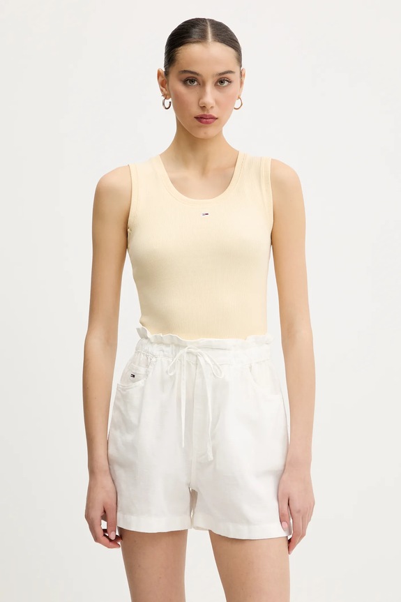 Tommy Jeans top dámský bavlněný s elastanem slim žlutá DW0DW20673