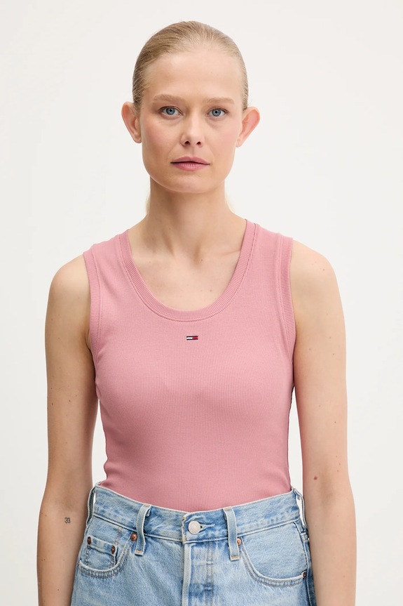 Tommy Jeans top din bumbac cu elastan portocaliu DW0DW20673