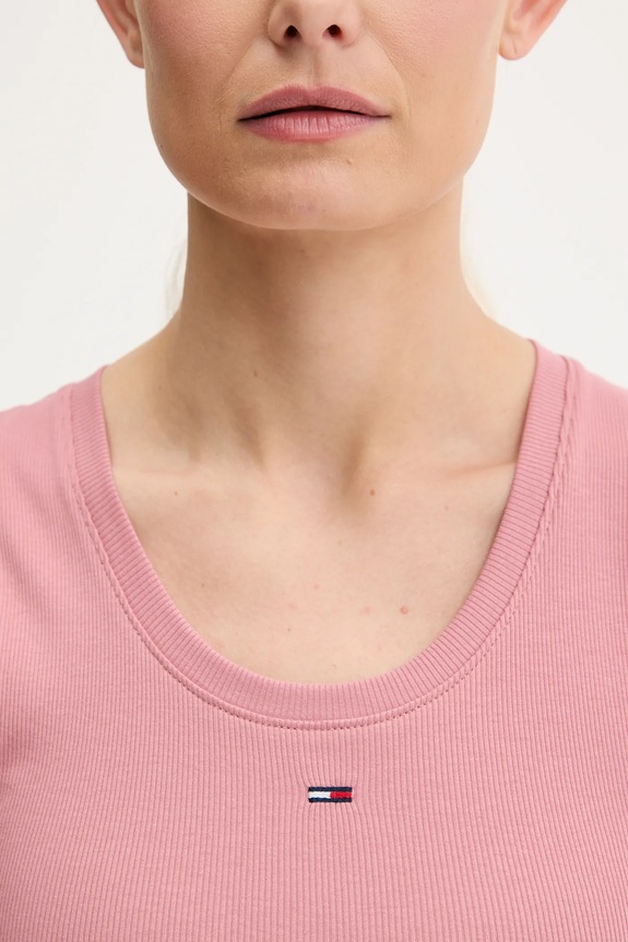 Tommy Jeans top din bumbac cu elastan DW0DW20673 portocaliu