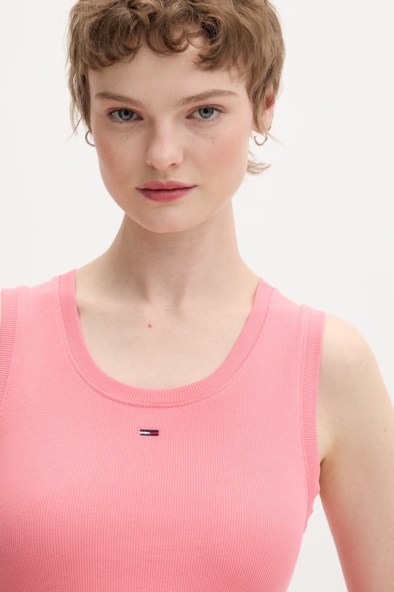 Tommy Jeans top bavlnený s elastanom ružová DW0DW20673