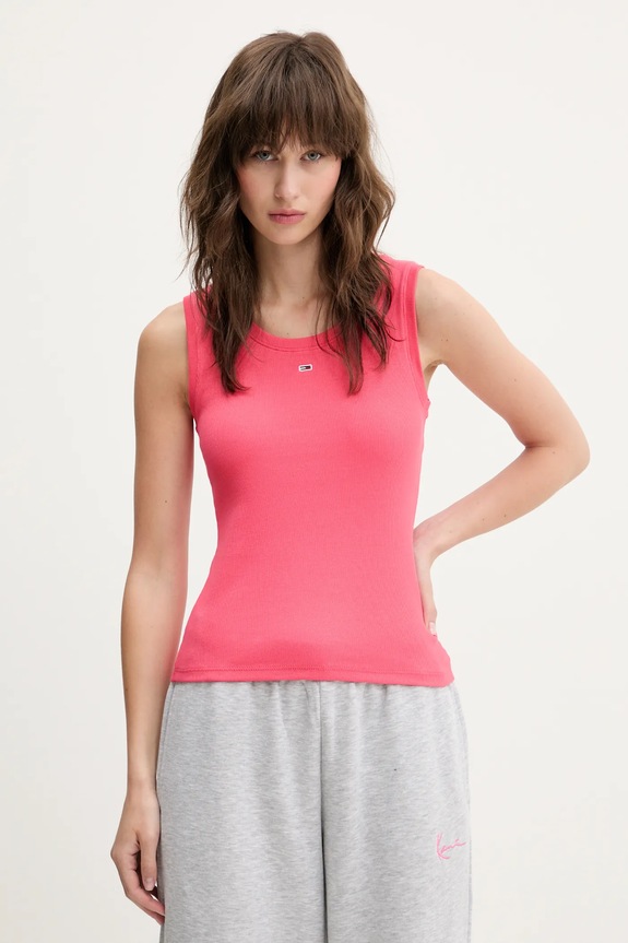 Tommy Jeans τοπ γυναικείο βαμβακερό με ελαστάν slim ροζ DW0DW20673