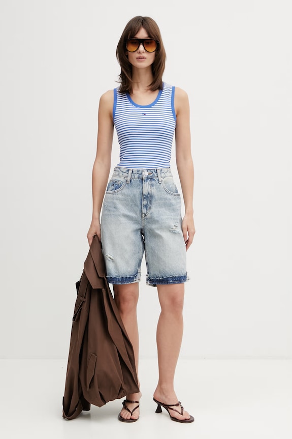 Tommy Jeans top bawełniany z elastanem DW0DW20673 niebieski SS26