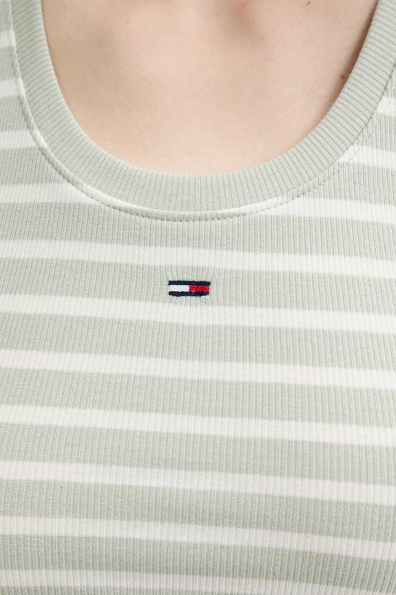 Tommy Jeans τοπ γυναικείο βαμβακερό με ελαστάν DW0DW20673 πράσινο