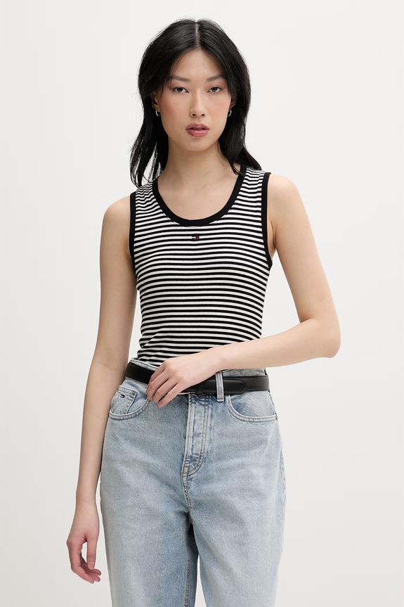 Tommy Jeans top pentru femei din bumbac cu elastan negru DW0DW20673