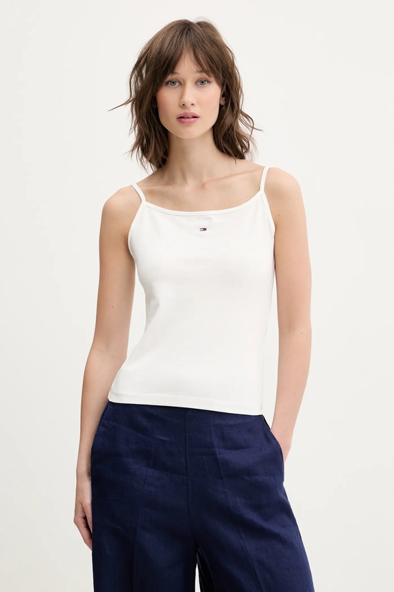 Tommy Jeans top damski bawełniany z elastanem z elastanem biały DW0DW20675