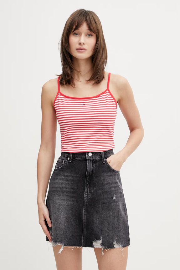 Tommy Jeans top za žene od pamuka s elastanom crvena DW0DW20675
