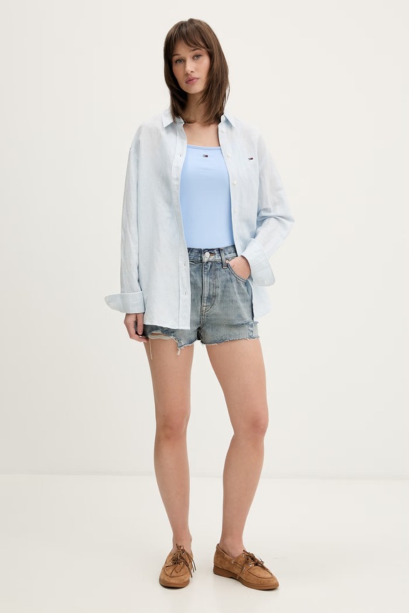 Tommy Jeans Τοπ Γυναικείο βαμβακερό με ελαστάν DW0DW20675 μπλε SS26