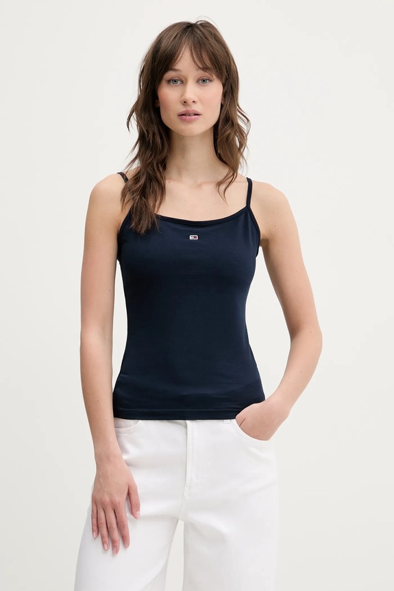 Tommy Jeans top pentru femei, din bumbac cu elastan uni bleumarin DW0DW20675