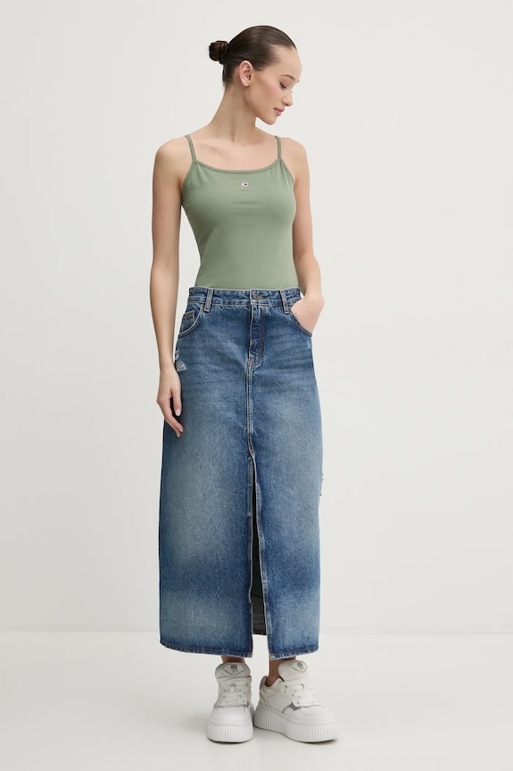 Tommy Jeans Τοπ γυναικείο βαμβάκι με ελαστάν DW0DW20675 πράσινο SS26