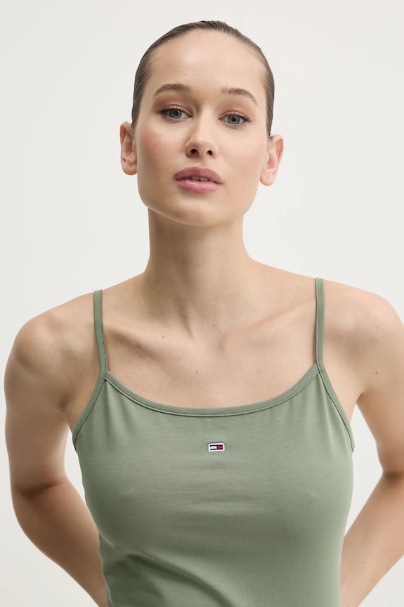 Tommy Jeans Τοπ γυναικείο βαμβάκι με ελαστάν πράσινο DW0DW20675