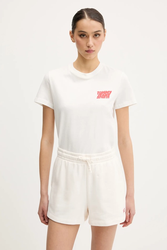 Bavlnené tričko Tommy Jeans potlač biela DW0DW21338