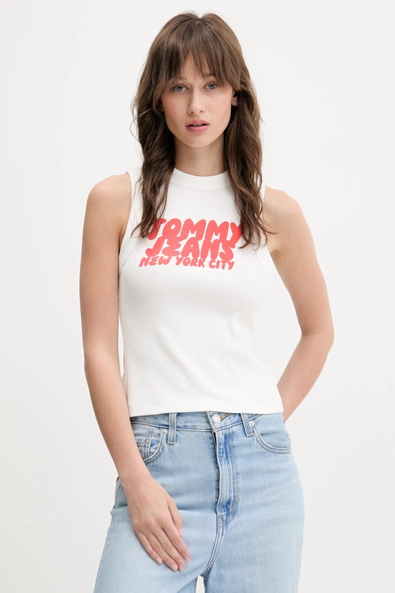 Tommy Jeans top z elastanem biały DW0DW21339