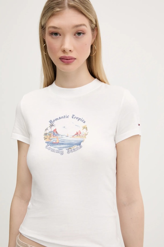 Bombažna kratka majica Tommy Jeans bela DW0DW21342