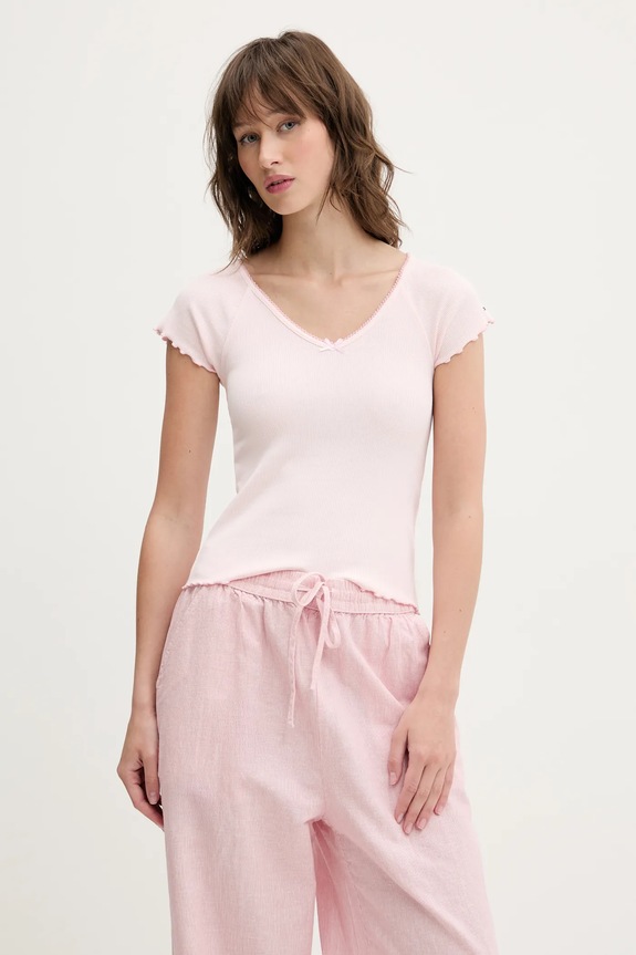 Tričko Tommy Jeans slim ružová DW0DW21349