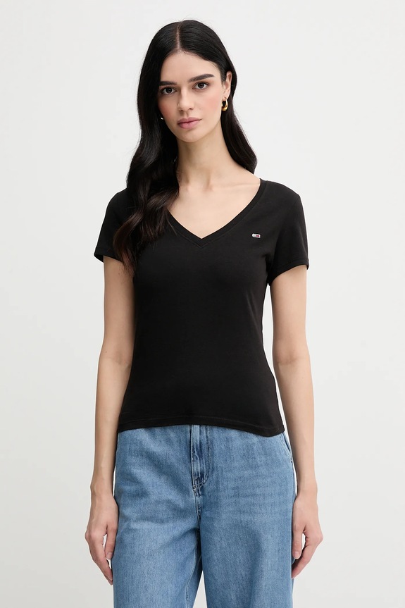 Βαμβακερό μπλουζάκι Tommy Jeans 2-pack slim μαύρο DW0DW21367