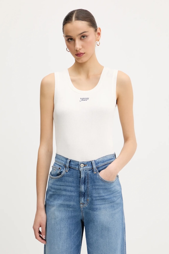 Bavlnený top Tommy Jeans slim béžová DW0DW21369