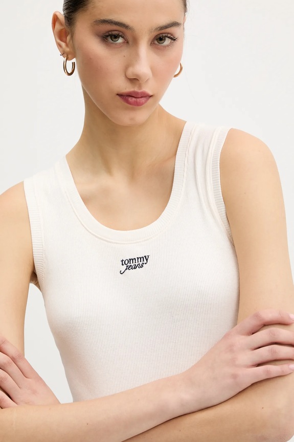 Bavlnený top Tommy Jeans béžová DW0DW21369
