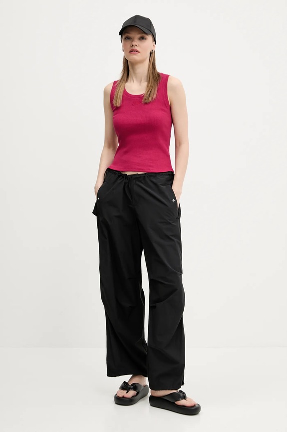 Βαμβακερό τοπ Tommy Jeans DW0DW21369 ροζ AW25