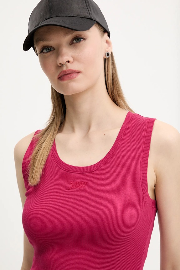 Βαμβακερό τοπ Tommy Jeans ροζ DW0DW21369