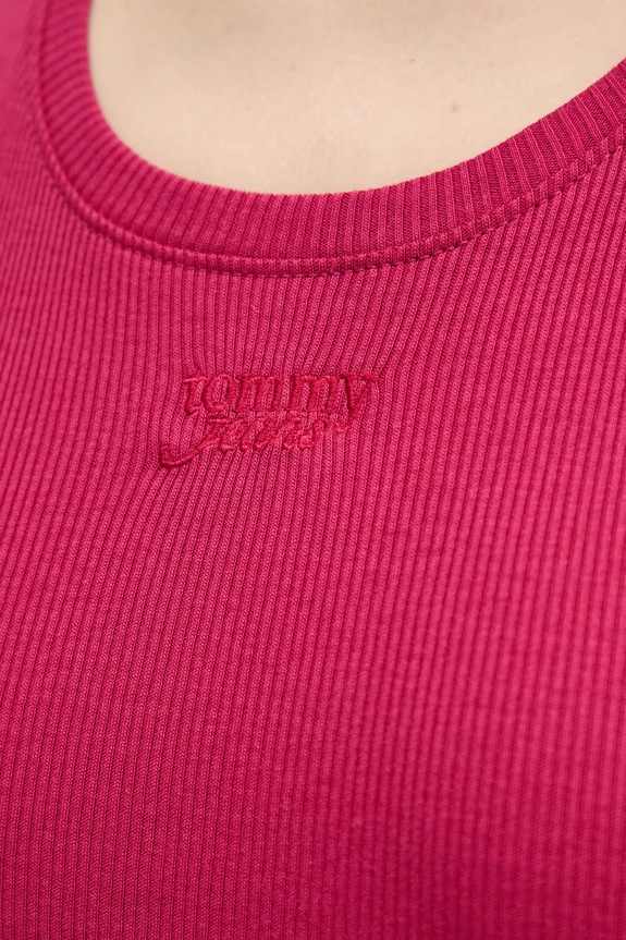 Βαμβακερό τοπ Tommy Jeans DW0DW21369 ροζ
