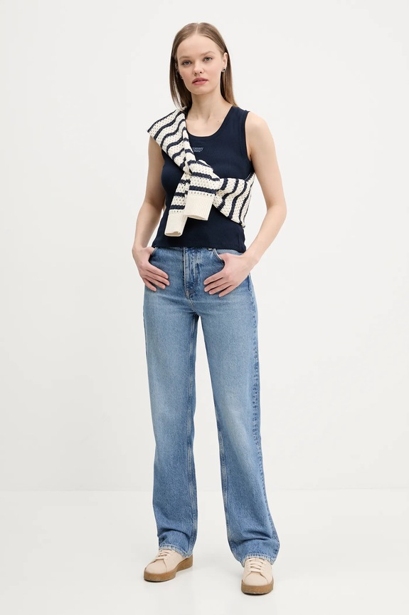 Βαμβακερό τοπ Tommy Jeans DW0DW21369 σκούρο μπλε AW25