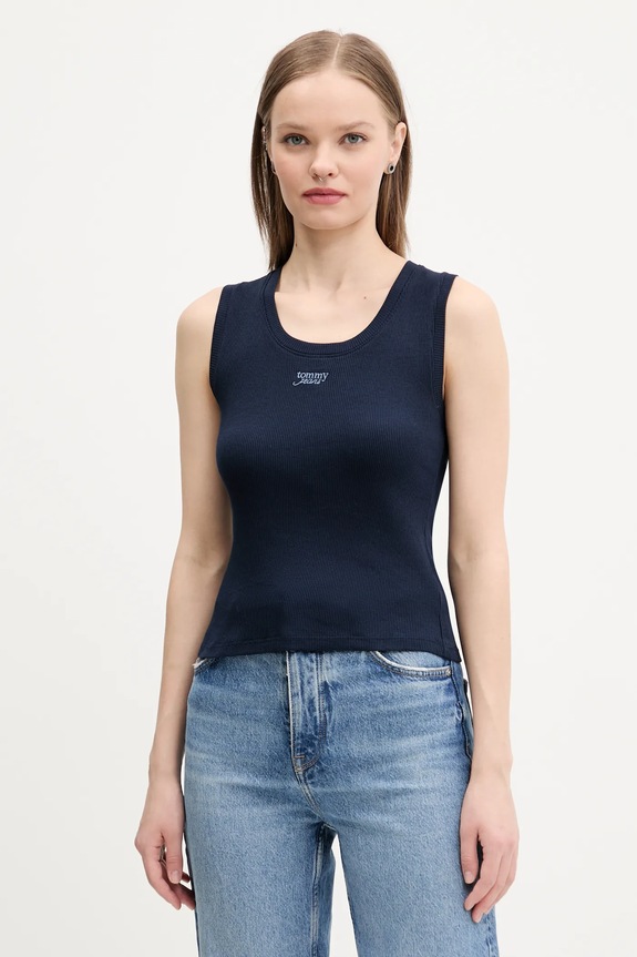 Βαμβακερό τοπ Tommy Jeans σκούρο μπλε DW0DW21369