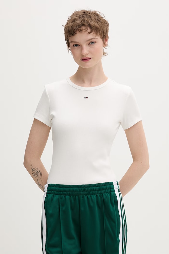 Tommy Jeans t-shirt basic damski bawełniany z elastanem 2-pack biały DW0DW21430