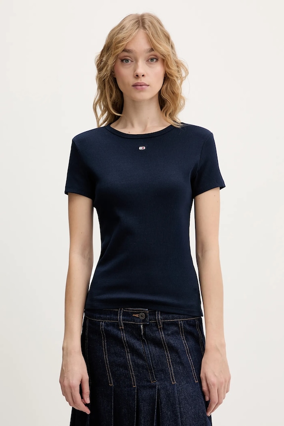 Tommy Jeans osnovna kratka majica ženska bombažna z elastanom paket 2 kosov DW0DW21430 mornarsko modra SS26
