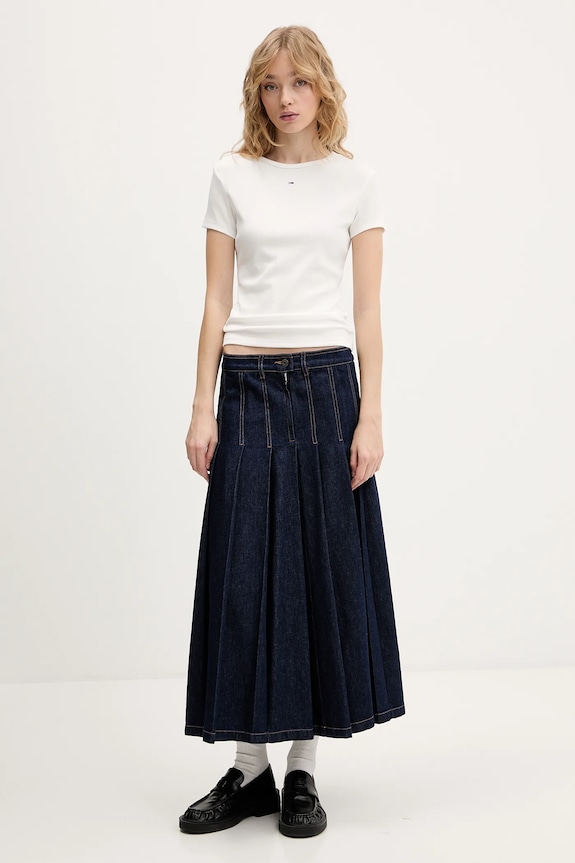 Oblačila Tommy Jeans osnovna kratka majica ženska bombažna z elastanom paket 2 kosov DW0DW21430 mornarsko modra