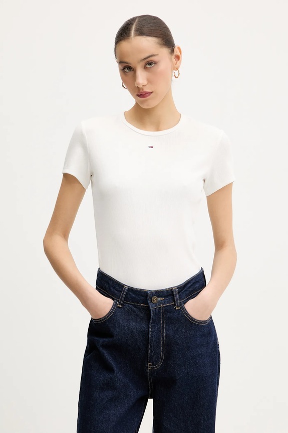 Tommy Jeans tricou basic de damă din bumbac cu elastan pachet de 2 uni negru DW0DW21430