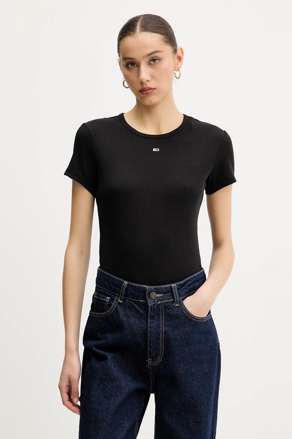 Tommy Jeans tricou basic de damă din bumbac cu elastan pachet de 2 DW0DW21430 negru SS26