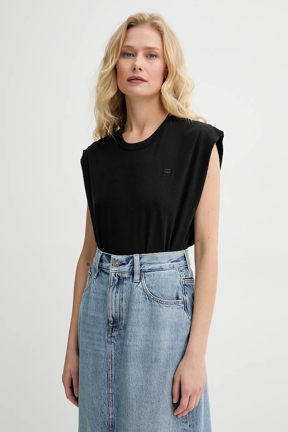 G-Star top din bumbac rotund negru D26147.D626