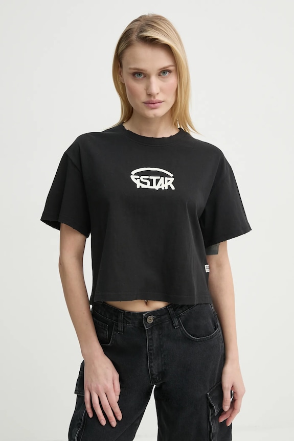 Βαμβακερό μπλουζάκι G-Star στάμπα μαύρο D26239.C336
