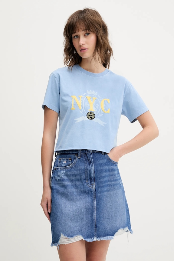 Bavlnené tričko Tommy Jeans nášivka modrá DW0DW20424