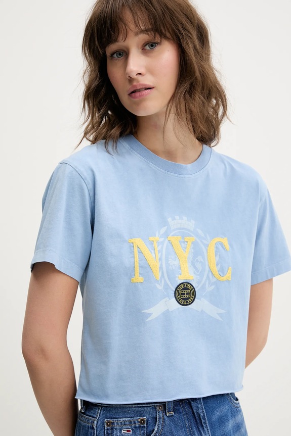 Bavlnené tričko Tommy Jeans modrá DW0DW20424