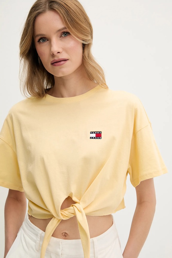 Ruházat Tommy Jeans pamut póló DW0DW20321 sárga