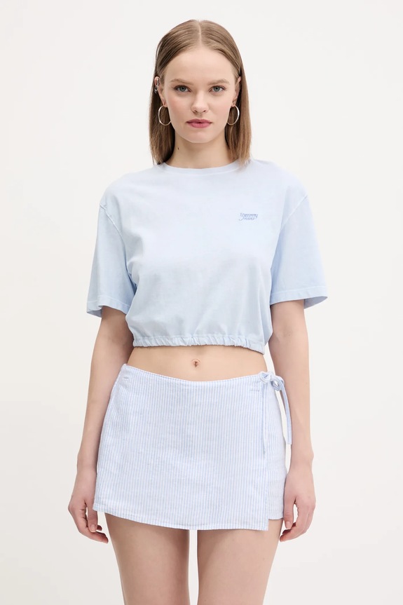 Bavlnené tričko Tommy Jeans relaxed modrá DW0DW20324