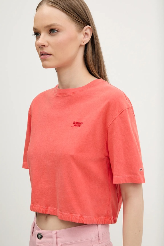 Βαμβακερό μπλουζάκι Tommy Jeans πορτοκαλί DW0DW20324