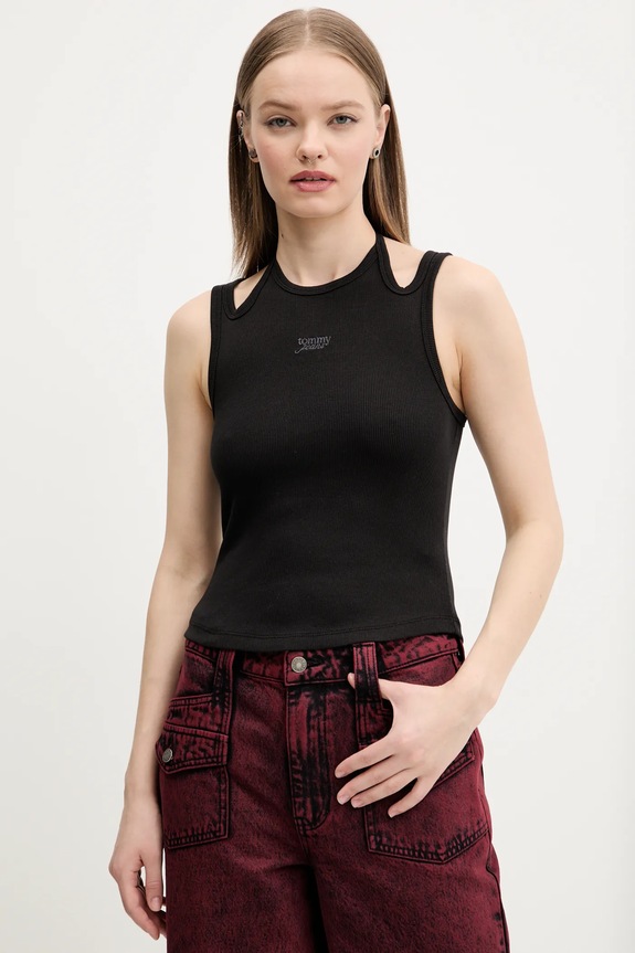 Top Tommy Jeans με ελαστάν μαύρο DW0DW20325