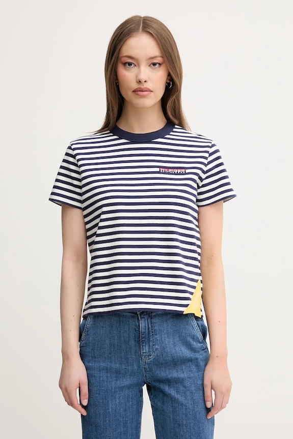 Βαμβακερό μπλουζάκι Tommy Hilfiger SAILING εμπριμέ σκούρο μπλε WW0WW45935