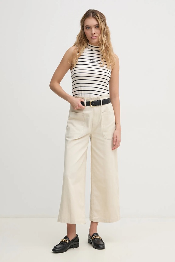 Tommy Hilfiger top din bumbac WW0WW44573 bej SS25