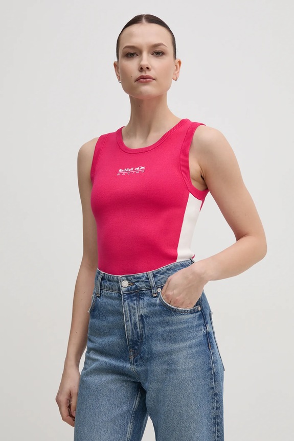 Red Bull Racing x Pepe Jeans kamizelka KNIT LOGO TANK okrągły różowy RL700002