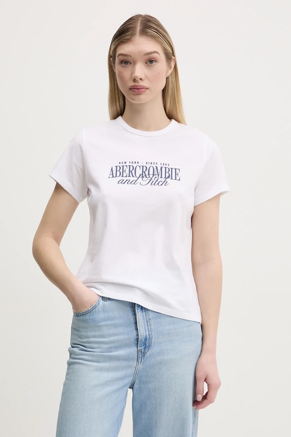 Bombažna kratka majica Abercrombie & Fitch Potisk bela KI185.5058.100