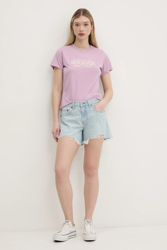 Bavlnené tričko Abercrombie & Fitch KI185.5058.665 fialová SS25