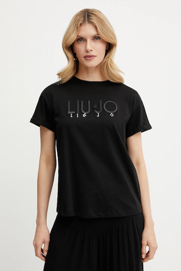 Liu Jo tricou din bumbac imprimeu negru WA5007.JS923